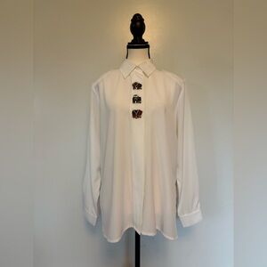 Vintage Italian Made Silk Blouse with Elephant Embroidery